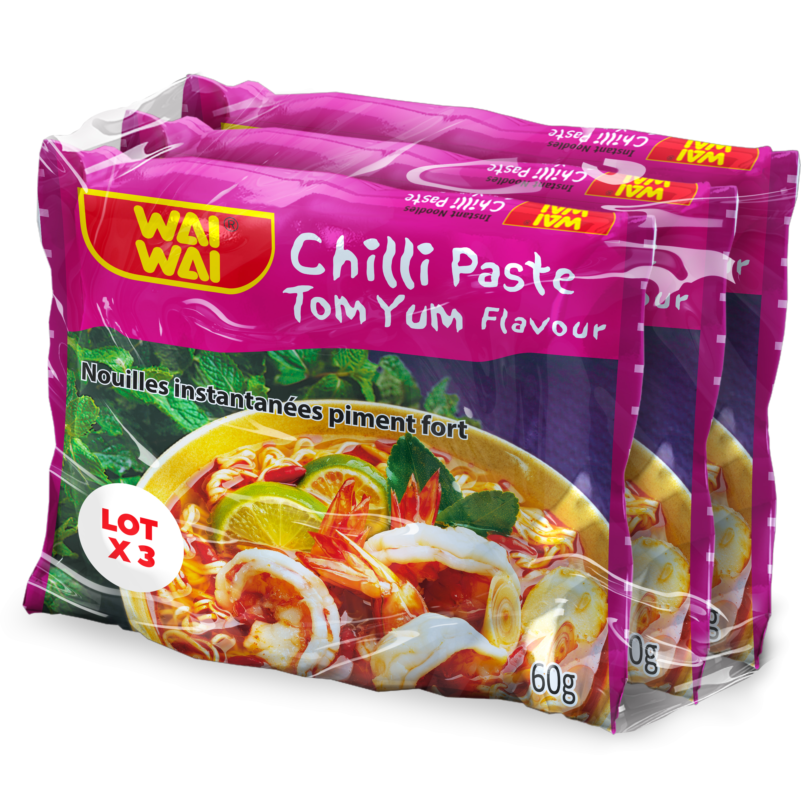 WAI WAI Nouilles asiatiques instantanées saveur piment fort 3X60g pas cher  