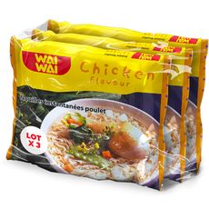 WAI WAI Nouilles asiatiques instantanées saveur poulet 3X60g
