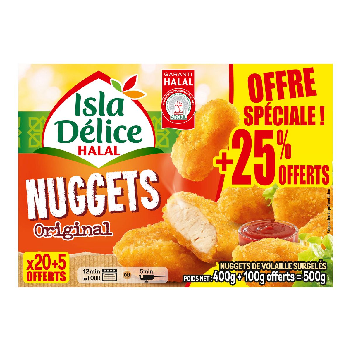 ISLA DELICE Nuggets de poulet halal 20 pièces +5 offerts 500g
