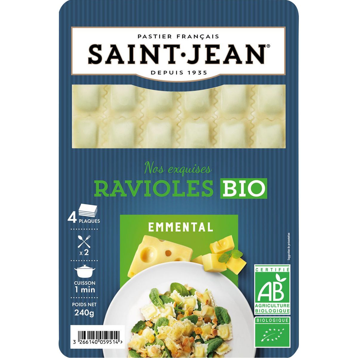 SAINT JEAN Ravioles à l'emmental Bio 2 portions 240 g