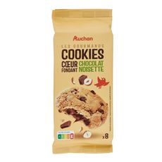 AUCHAN Cookies cœur fondant chocolat noisette 8 biscuits 200g