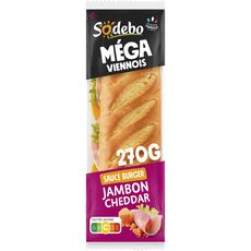SODEBO Le méga sandwich pain viennois jambon cheddar 270g