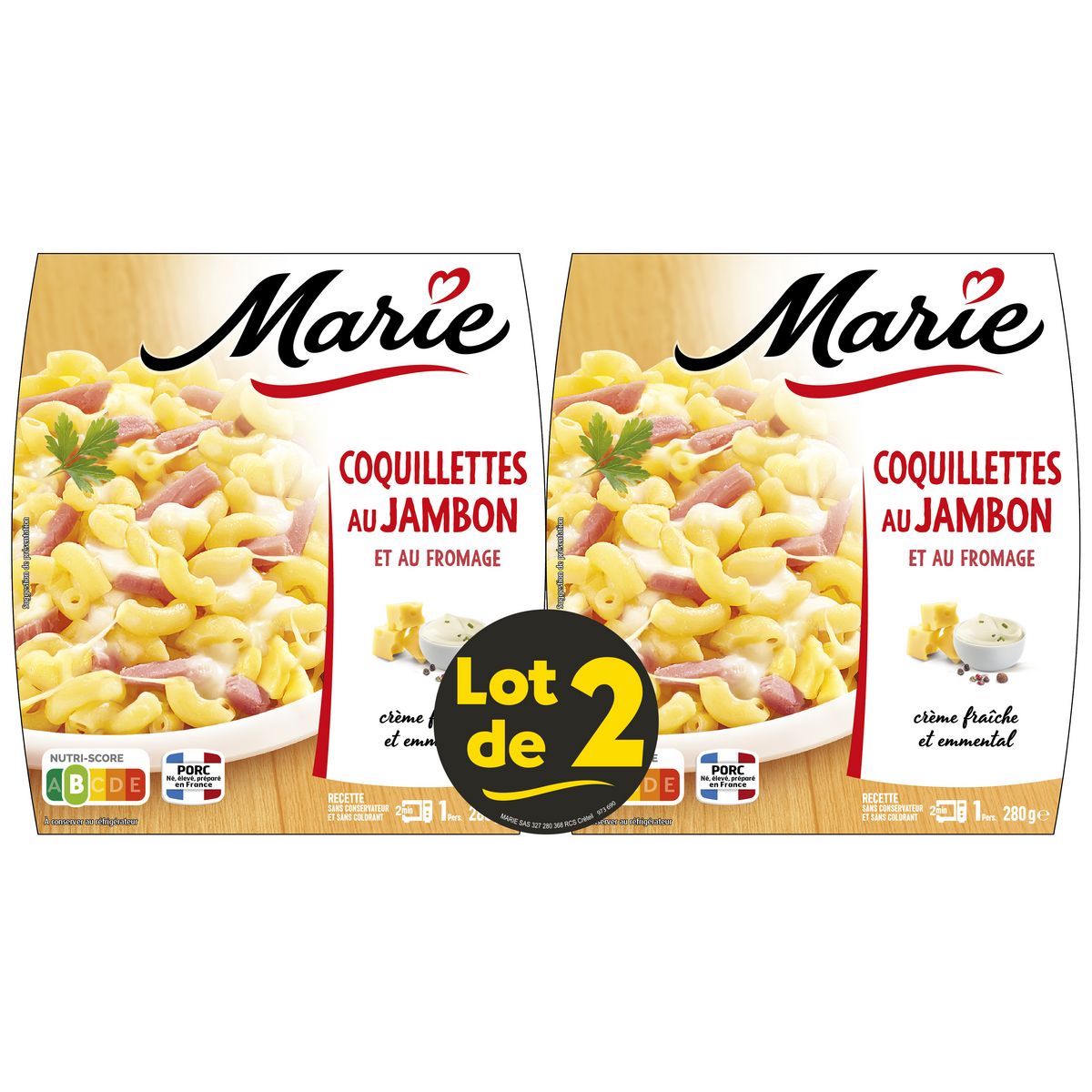 MARIE Coquillette jambon fromage 2x280g