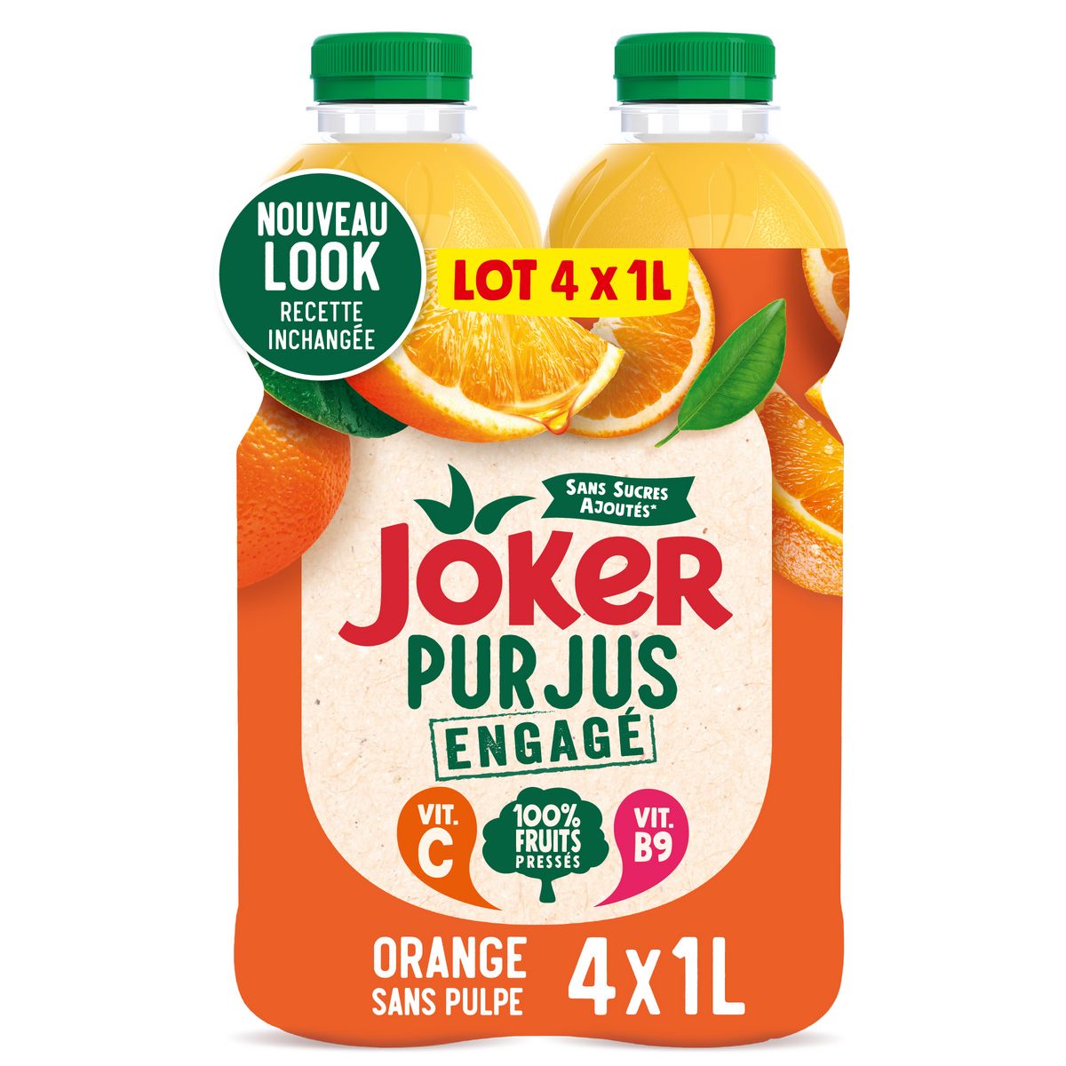 JOKER Le Pur Jus d'orange sans pulpe 4x1l