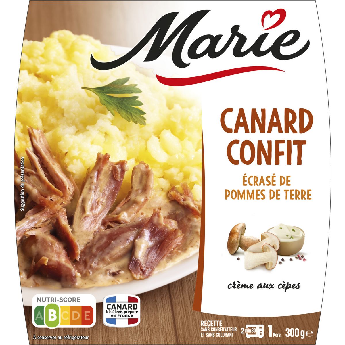 MARIE Canard confit et écrasé de pommes de terre sans couverts 1 portion 300g