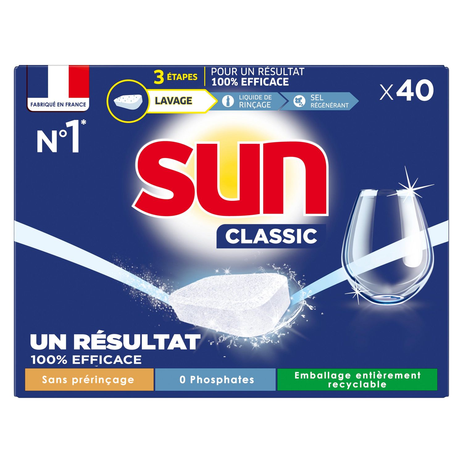 sun Pastilles Lave Vaisselle- Classic- 40 Tablettes à prix pas