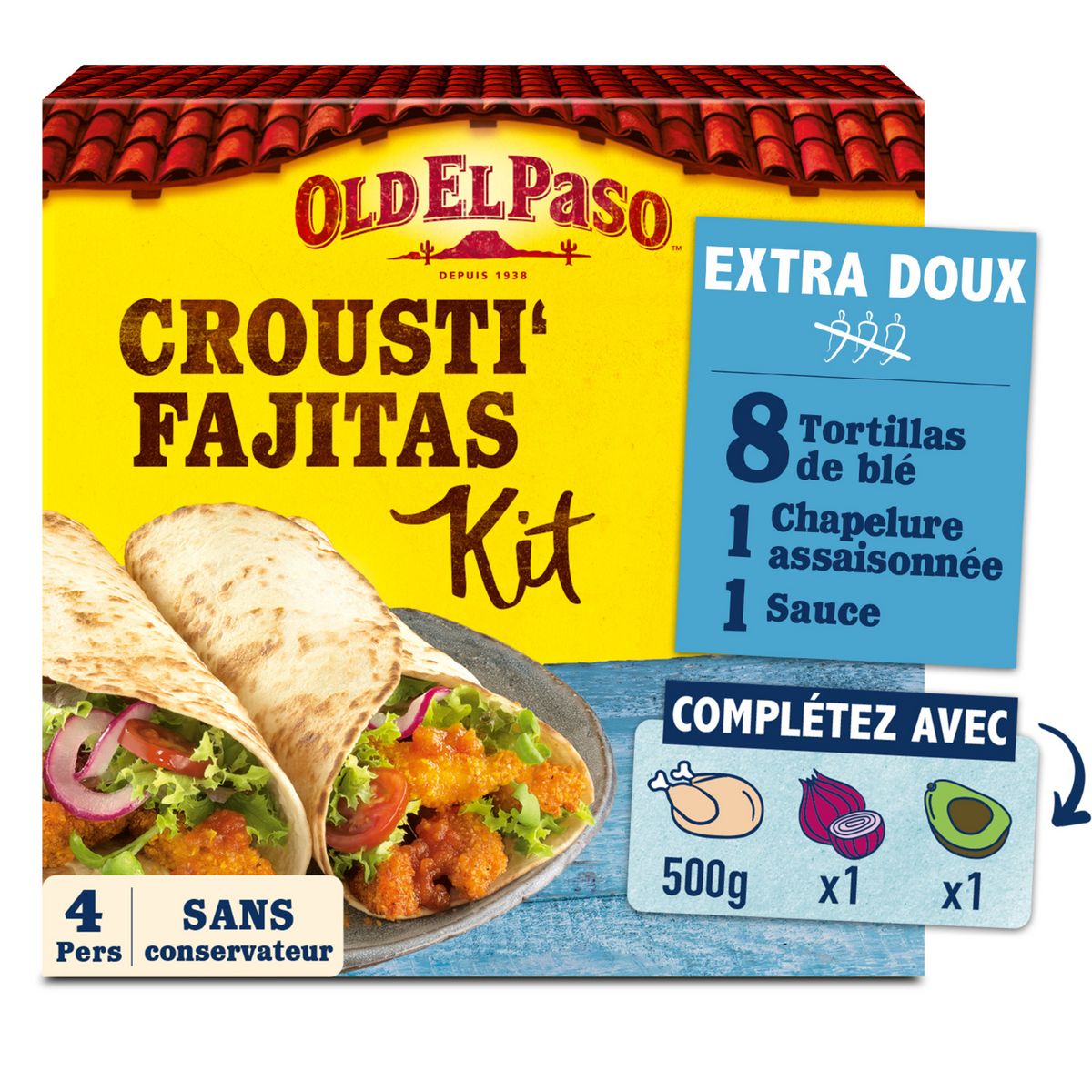 OLD EL PASO Kit crousti' fajitas sans conservateur extra doux 4