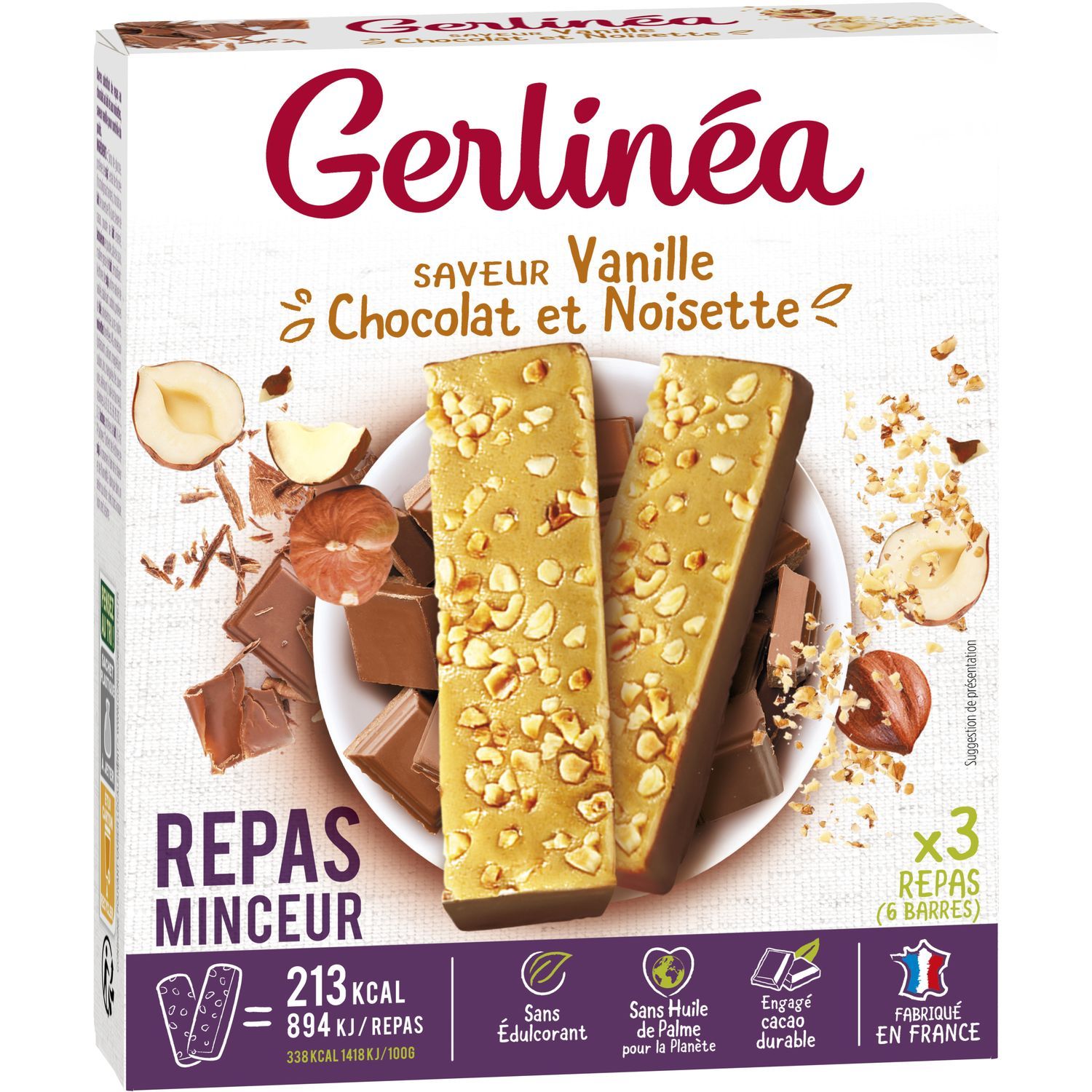 GERLINEA Repas minceur saveur vanille chocolat noisette 6x31g 186g
