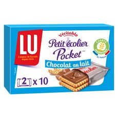 PETIT ECOLIER Biscuits pocket avec tablette de chocolat au lait, sachets fraîcheur 10x2 biscuits 250g