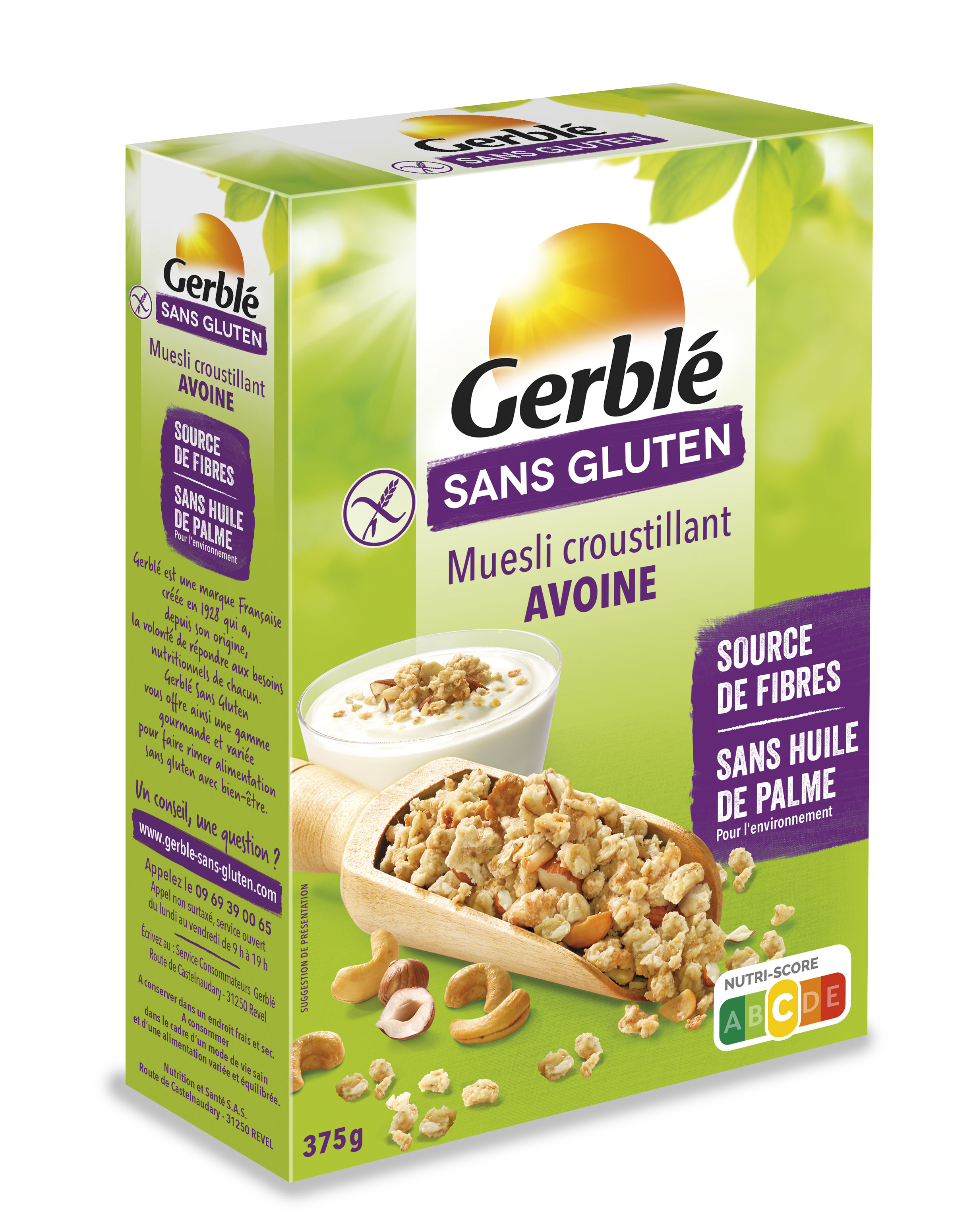 GERBLE Muesli de céréales croustillant avoine sans gluten sans huile de  palme 375g pas cher 