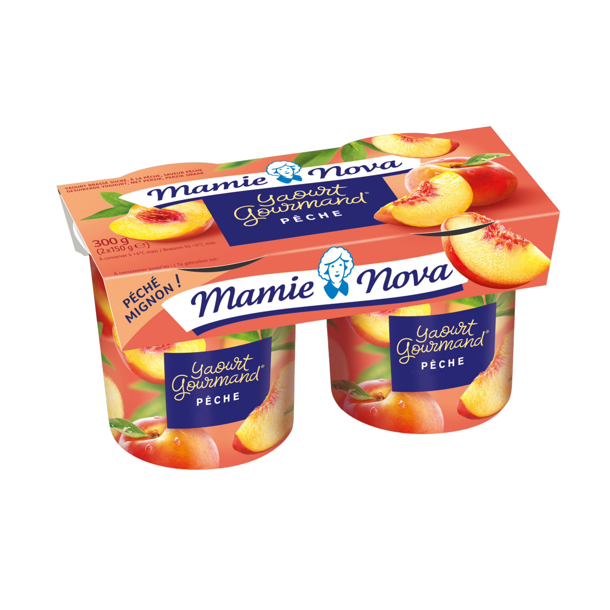 MAMIE NOVA Yaourt gourmand à la pêche avec morceaux 2x150g pas cher 