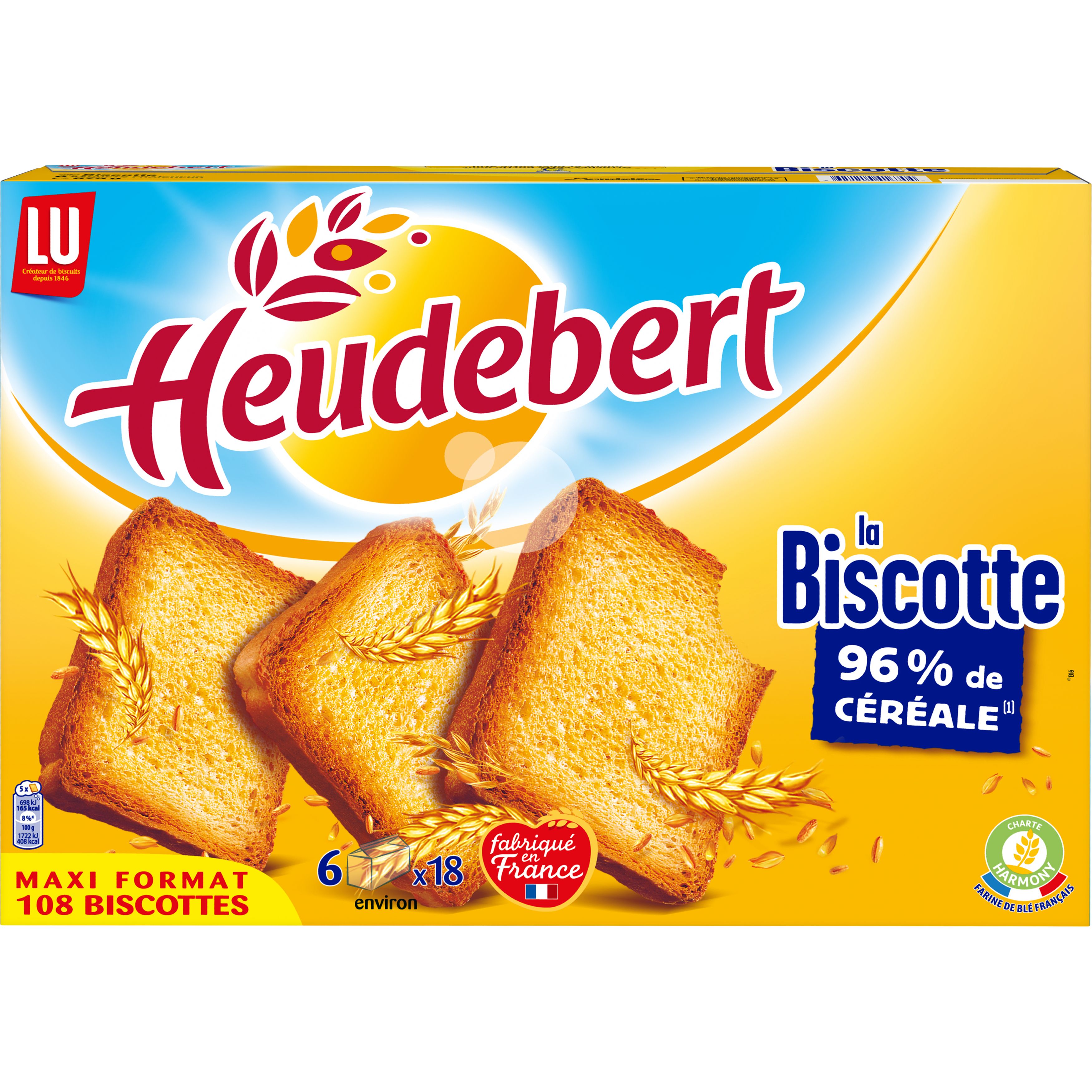HEUDEBERT Biscottes 96% de céréales La Biscotte 6x18 biscottes 875g pas  cher - Auchan.fr