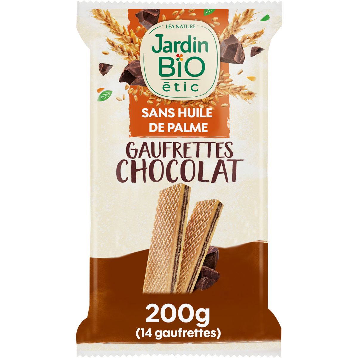 JARDIN BIO ETIC Gaufrettes croustillantes au chocolat vegan sans lactose ss huile de palme 14 gaufrettes 200g