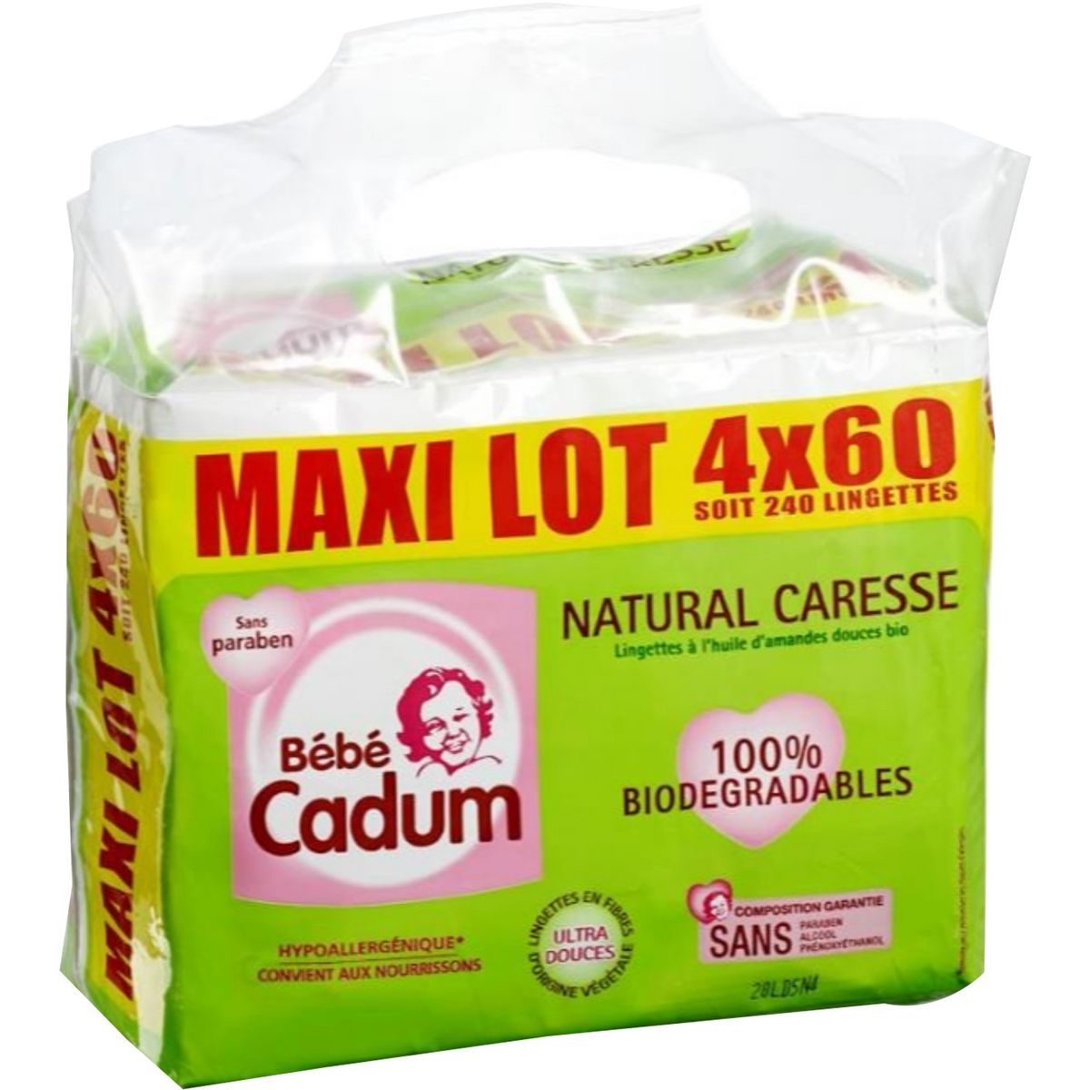 LOT DE 4 - BEBE CADUM : Lingettes bio 100% coton 120 lingettes