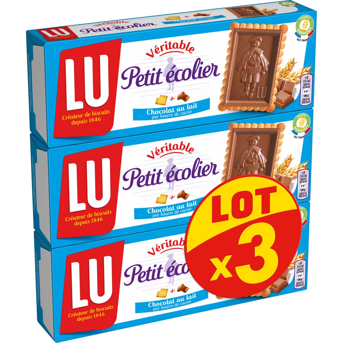 LU Petit écolier biscuits avec tablette de chocolat au lait Lot de 3 3x150g