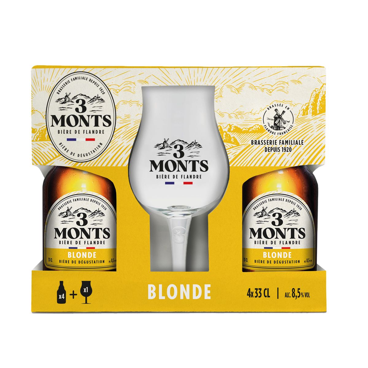 3 MONTS Bière blonde coffret 8,5% bouteilles + 1 verre 4x33cl pas cher 