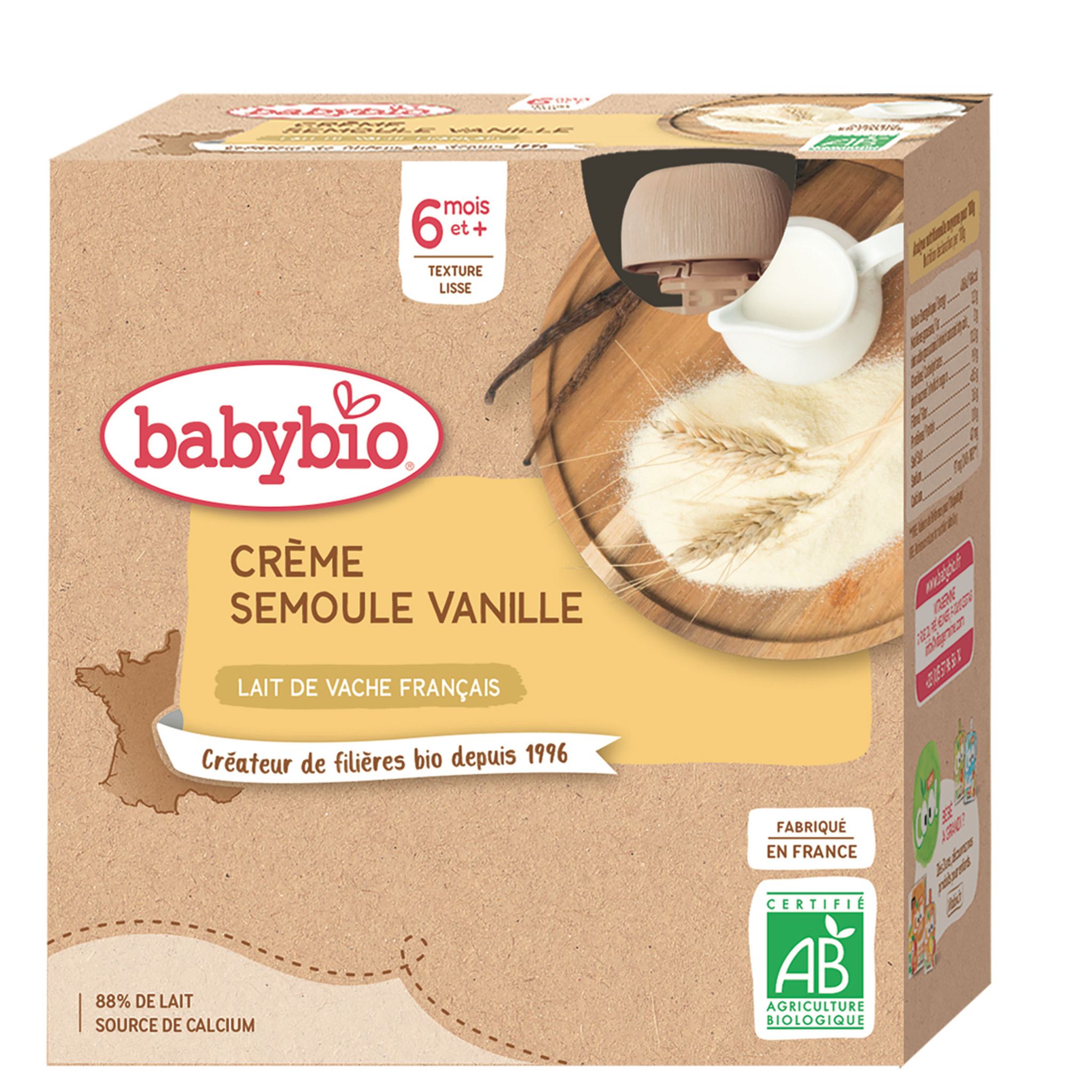 Babybio Gourde Crème Semoule Vanille 6+ Mois 340 g : : Epicerie