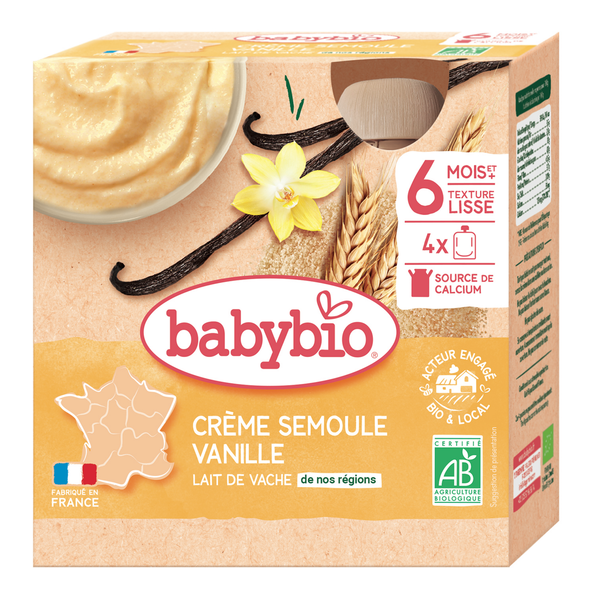 Babybio Gourde Crème Semoule Vanille 6+ Mois 340 g : : Epicerie