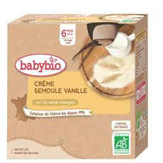 BABYBIO Gourde dessert crème semoule vanille bio dès 6 mois 4x85g