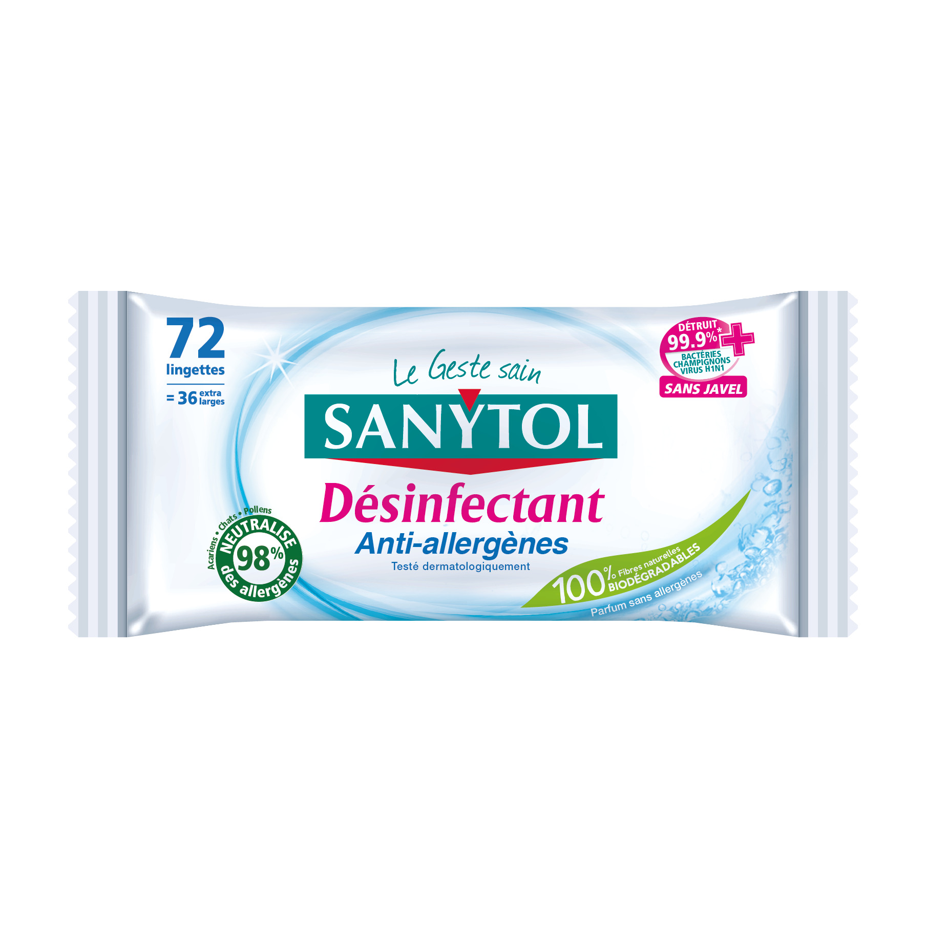 72 lingettes désinfectantes Sanytol - Hygiène santé voyage - Inuka