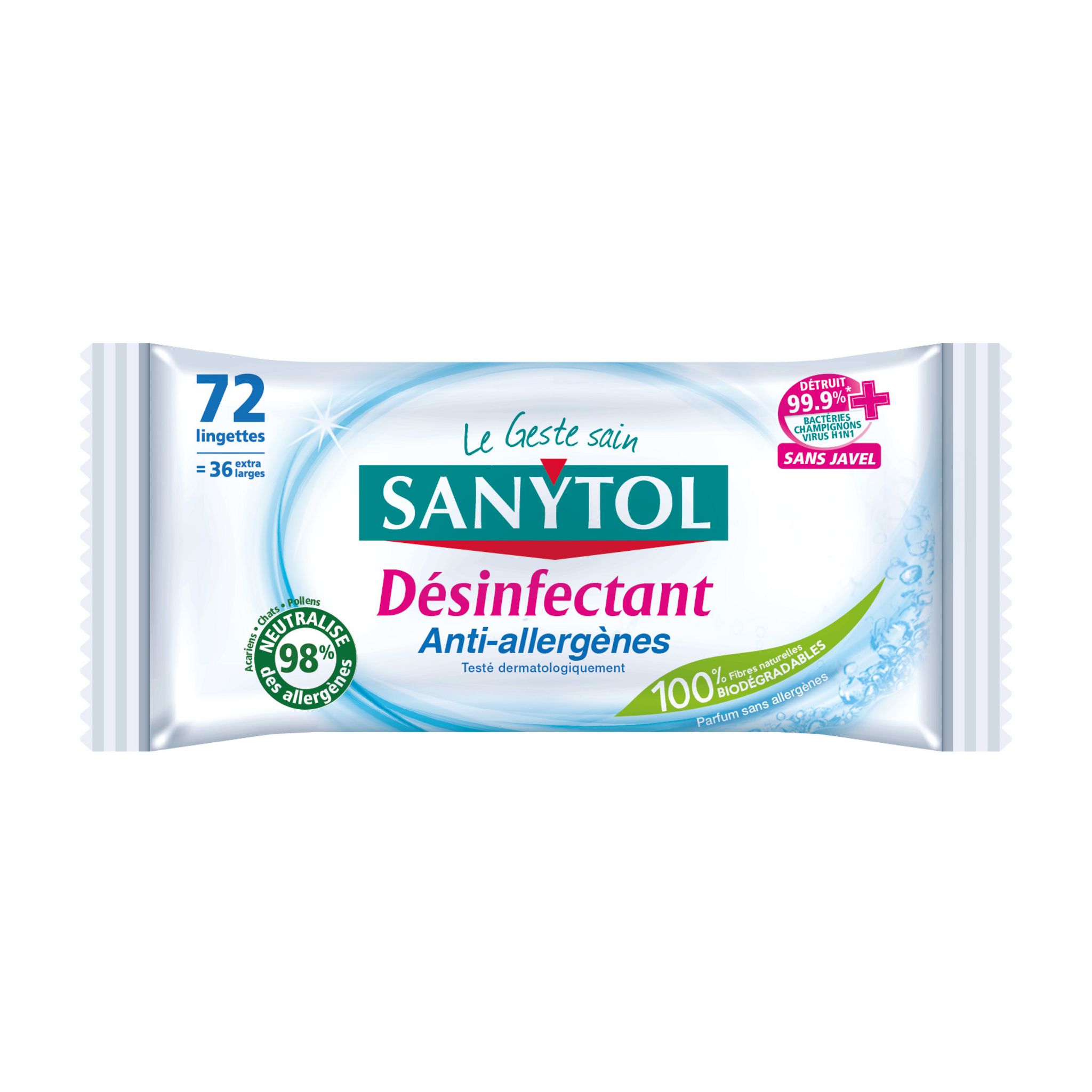 SANYTOL Lingettes désinfectantes biodégradables anti-allergènes 72