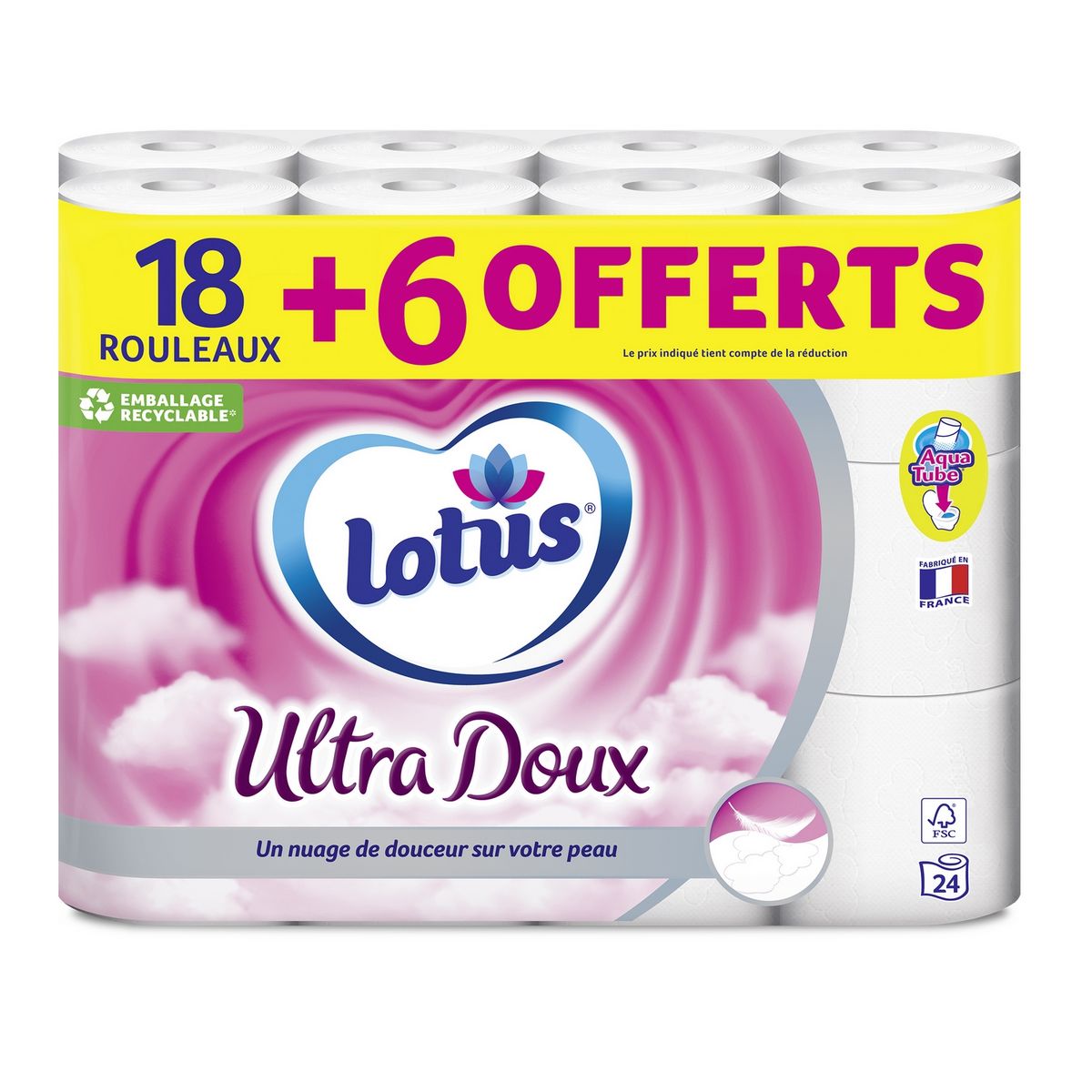 Papier toilette confort blanc à l'extrait de lotus, Lotus (x 4