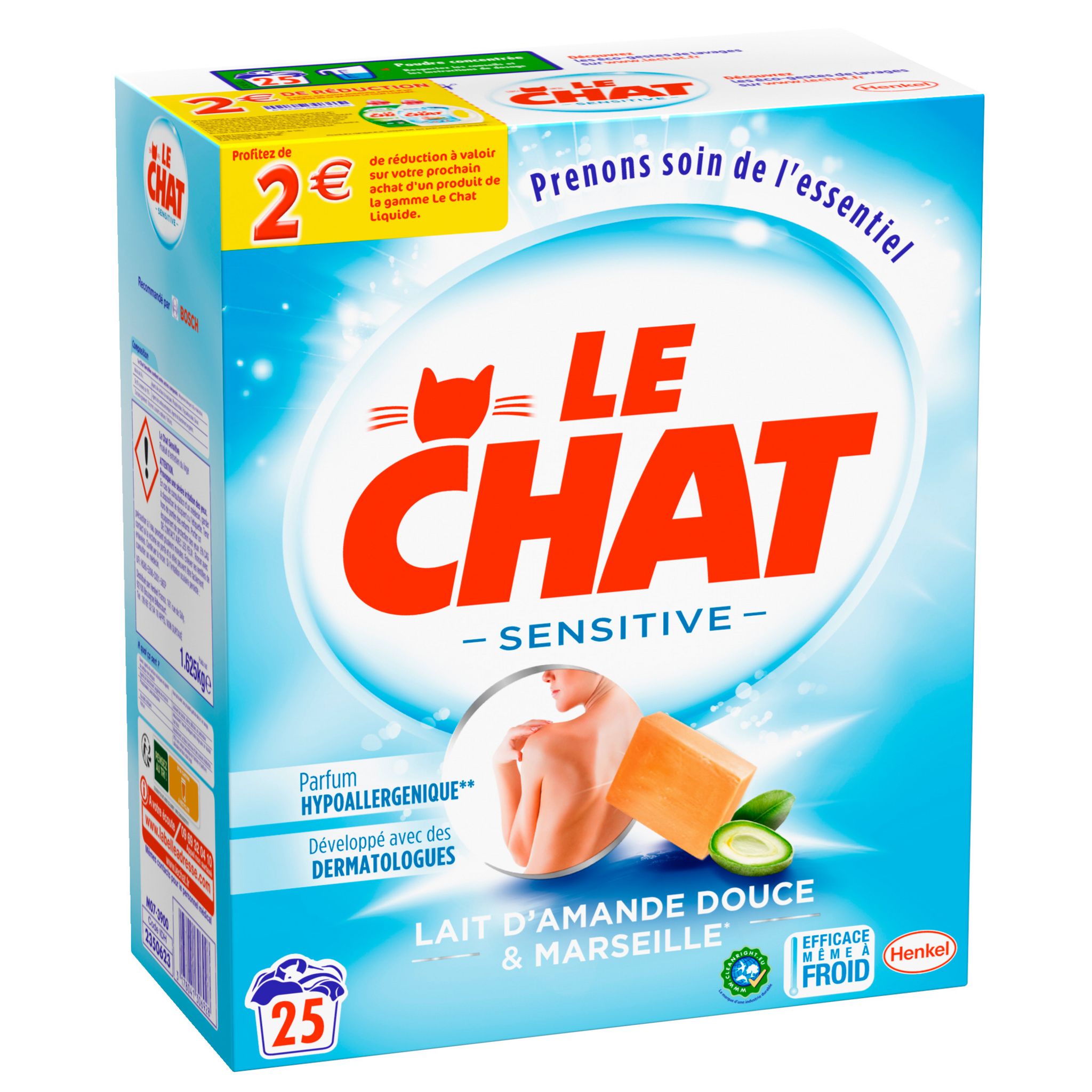 Sensitive Lait d'Amande Douce & Marseille - Le Chat - 2 L (40 lavages)