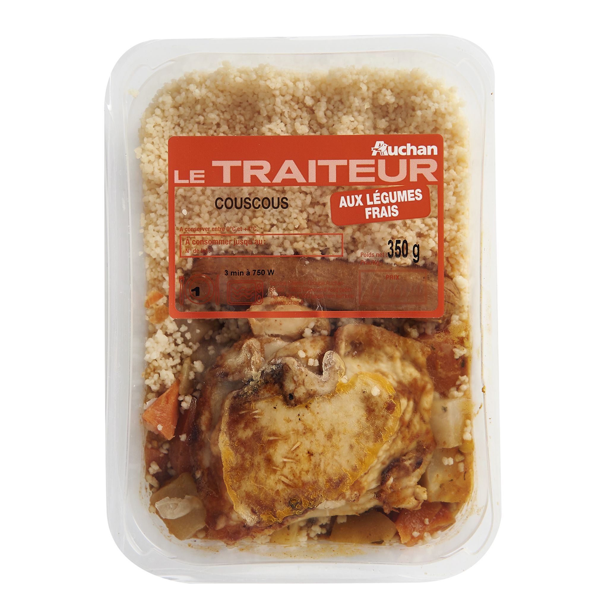 AUCHAN LE TRAITEUR Couscous aux légumes et à la viande 1 portion 350g pas  cher - Auchan.fr