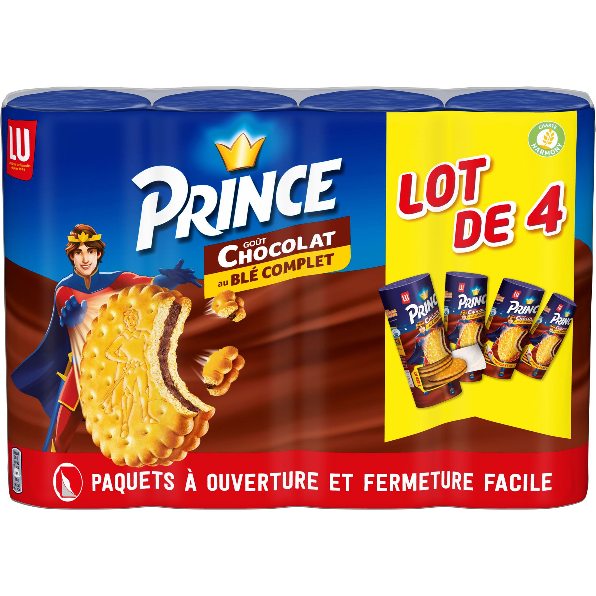 PRINCE Biscuits fourrés au chocolat 4x300g pas cher 