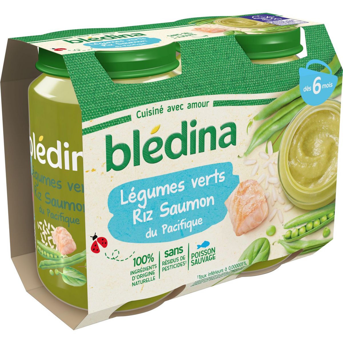 Blédina plat bébé dès 8 mois, petits légumes saumon du Pacifique &  mousseline de panais poisson 2x200g (lot de 2) 