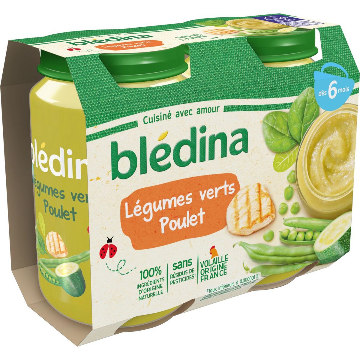 BLEDINA Petit pot légumes verts poulet dès 6 mois 2x200g pas cher 