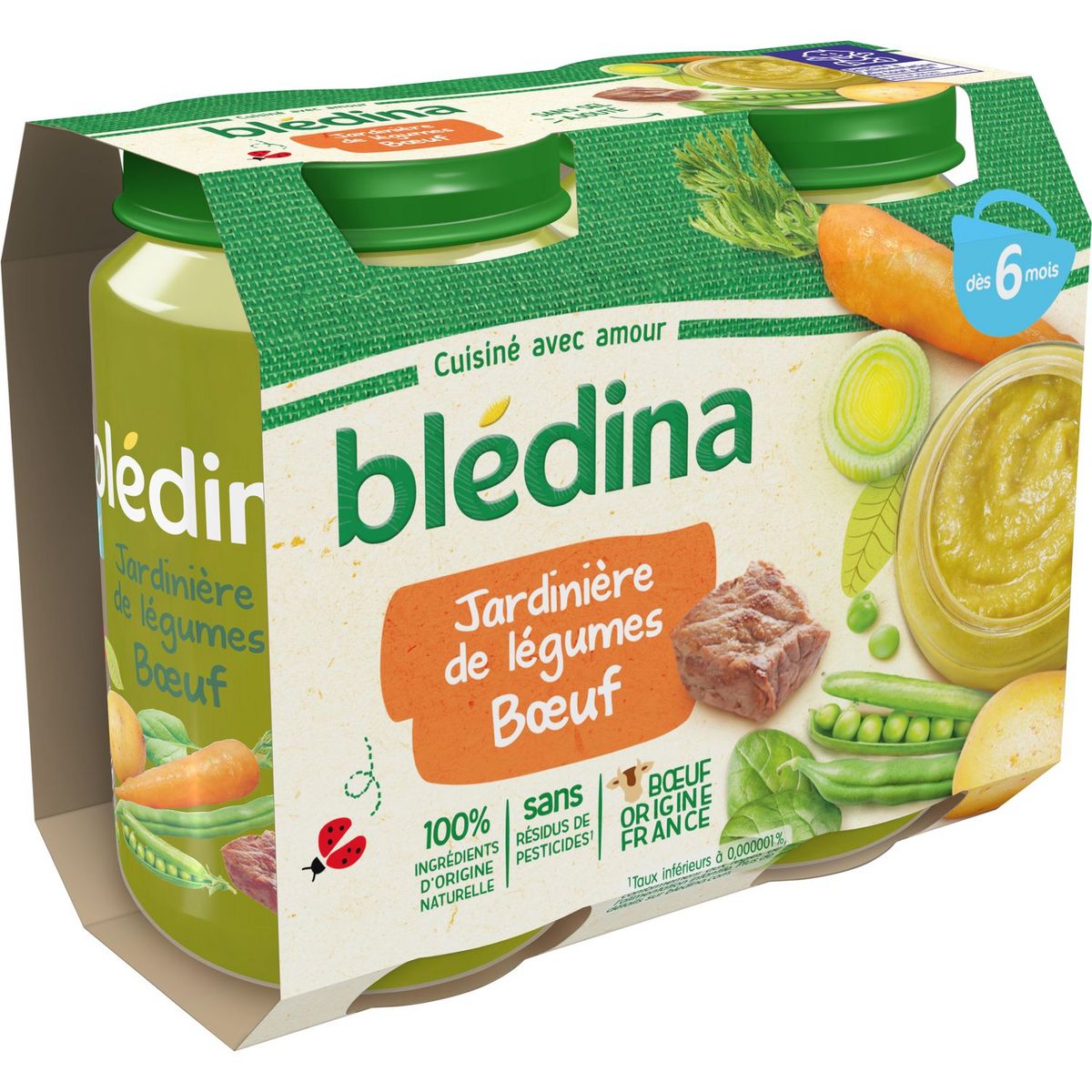 Bledina Petits pots bébé dès 6 mois, légumes bœuf 