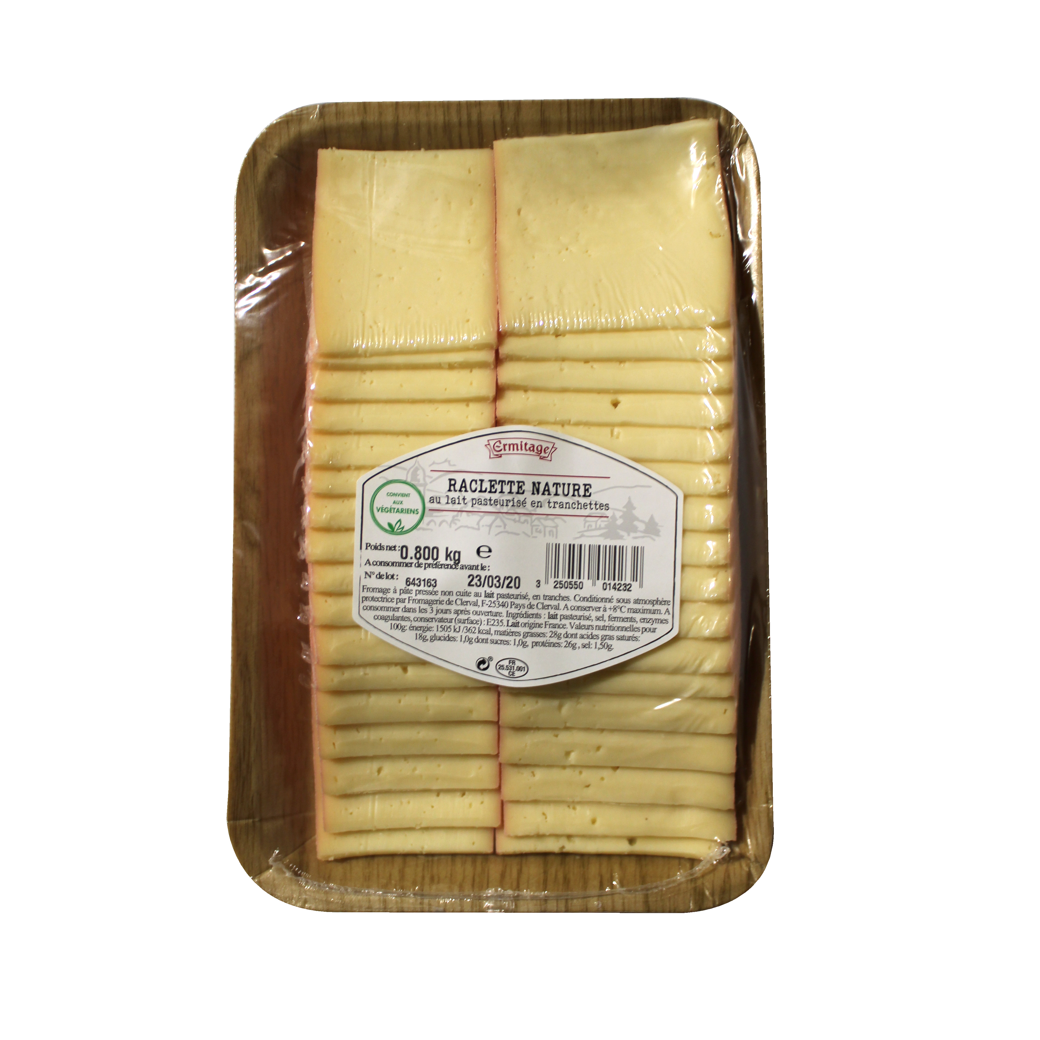 AUCHAN Fromage à raclette nature 4/6 Personnes 2x400g pas cher 