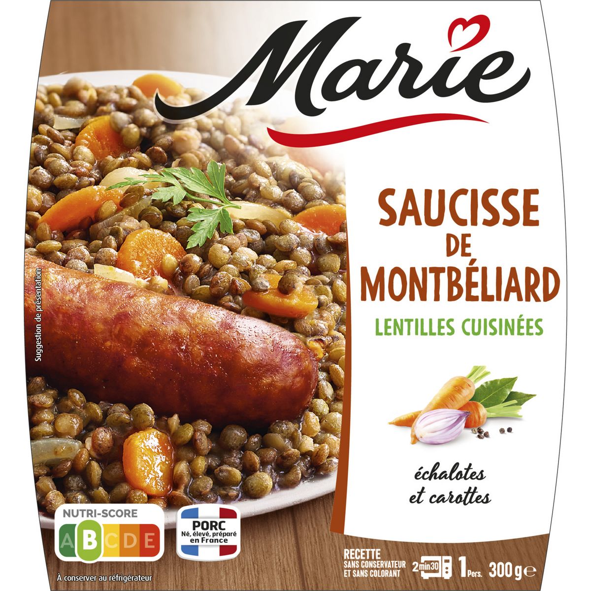 MARIE Saucisses de Montbéliard et lentilles cuisinées 300g