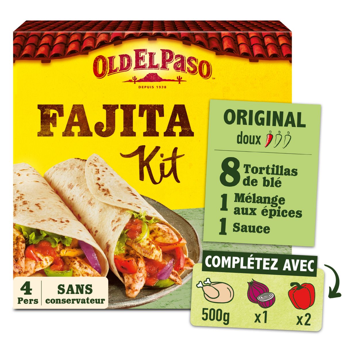 OLD EL PASO Kit pour fajitas doux original 8 tortillas 500g