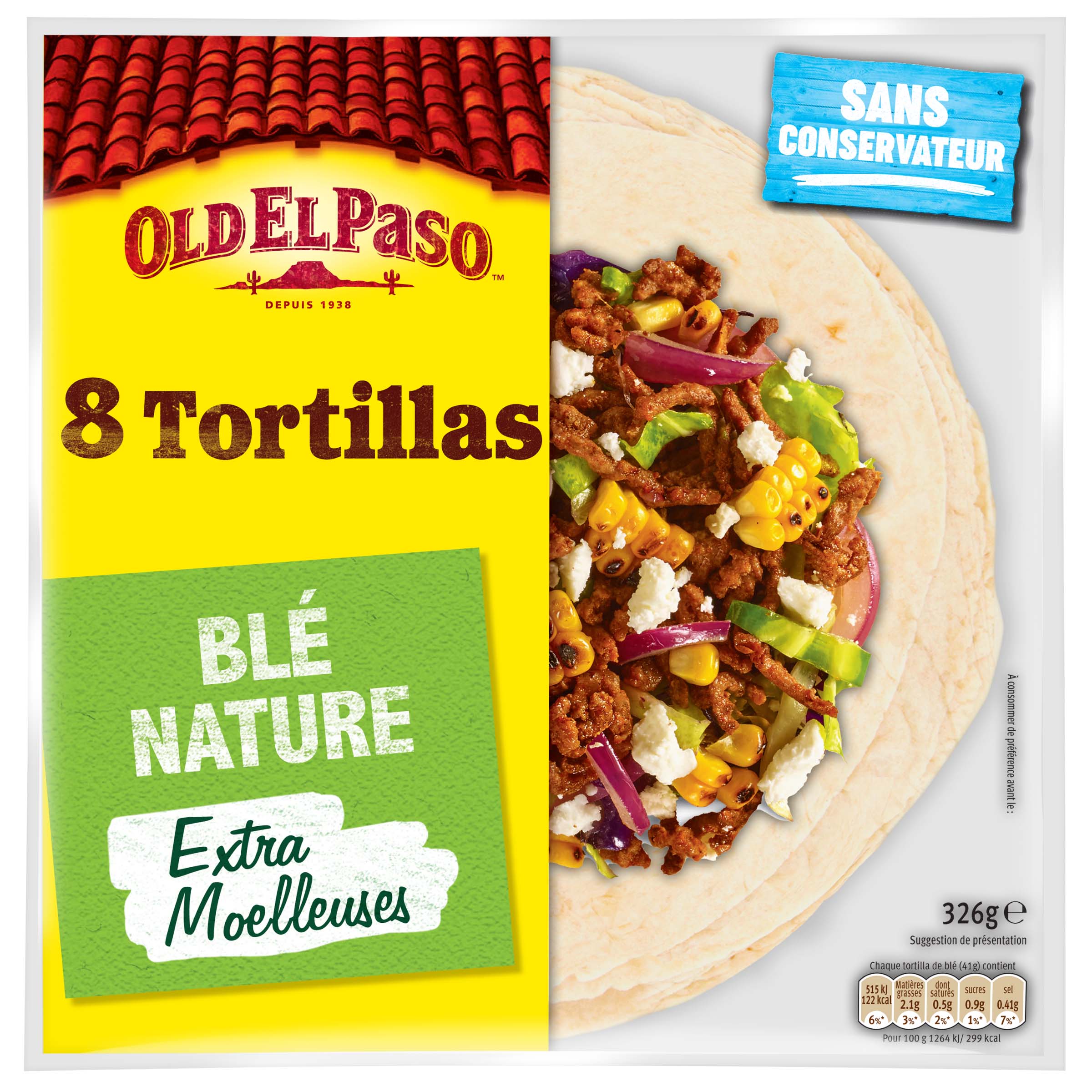 OLD EL PASO Tortillas de blé nature extra moelleuses sans conservateur 8  tortillas 326g pas cher 