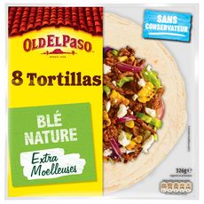 OLD EL PASO Tortillas de blé nature extra moelleuses sans conservateur 8 tortillas 326g