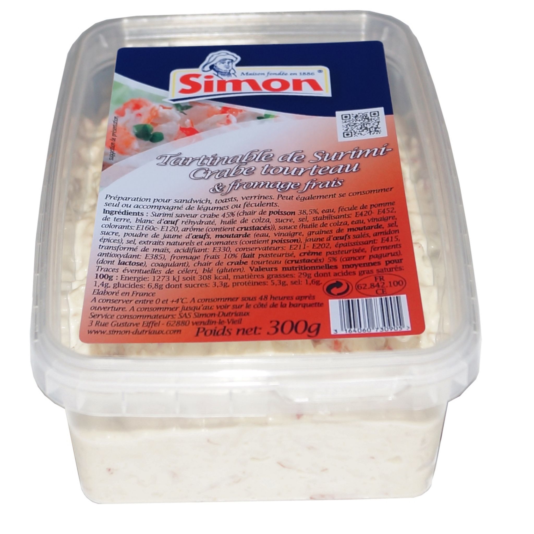 Tartinable de Surimi et Crabe 12 % - 135 g - Tartinable de surimi