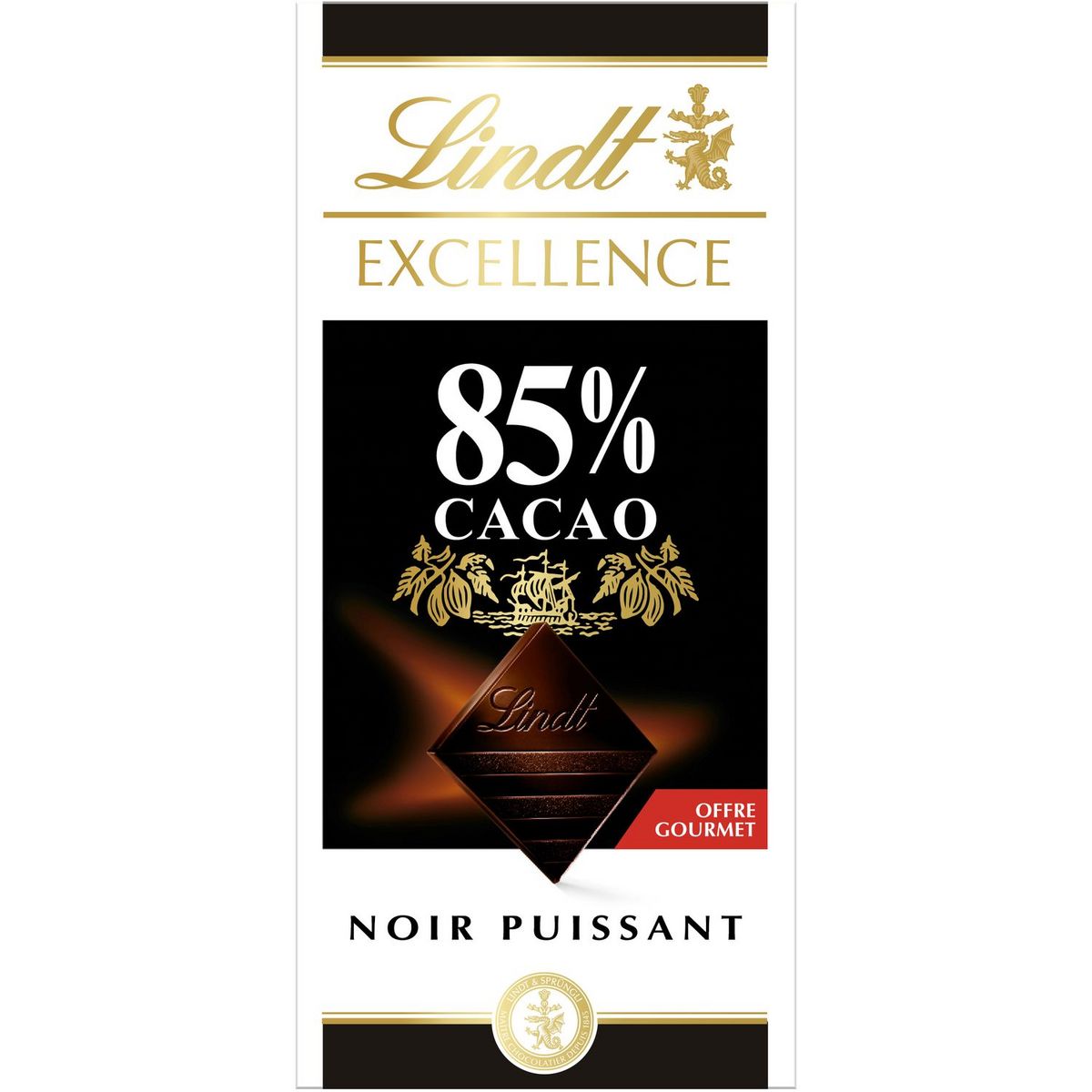 LINDT Excellence tablette de chocolat noir puissant 85% cacao 100g