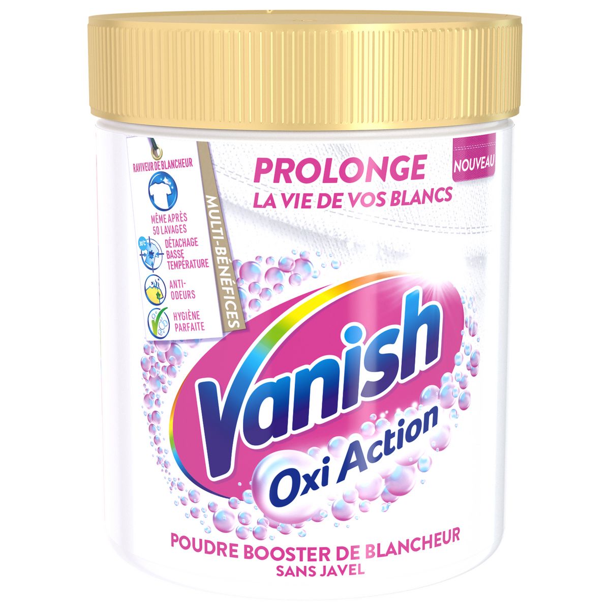 VANISH Oxy Action Poudre détachante pour le linge blanc 470g pas