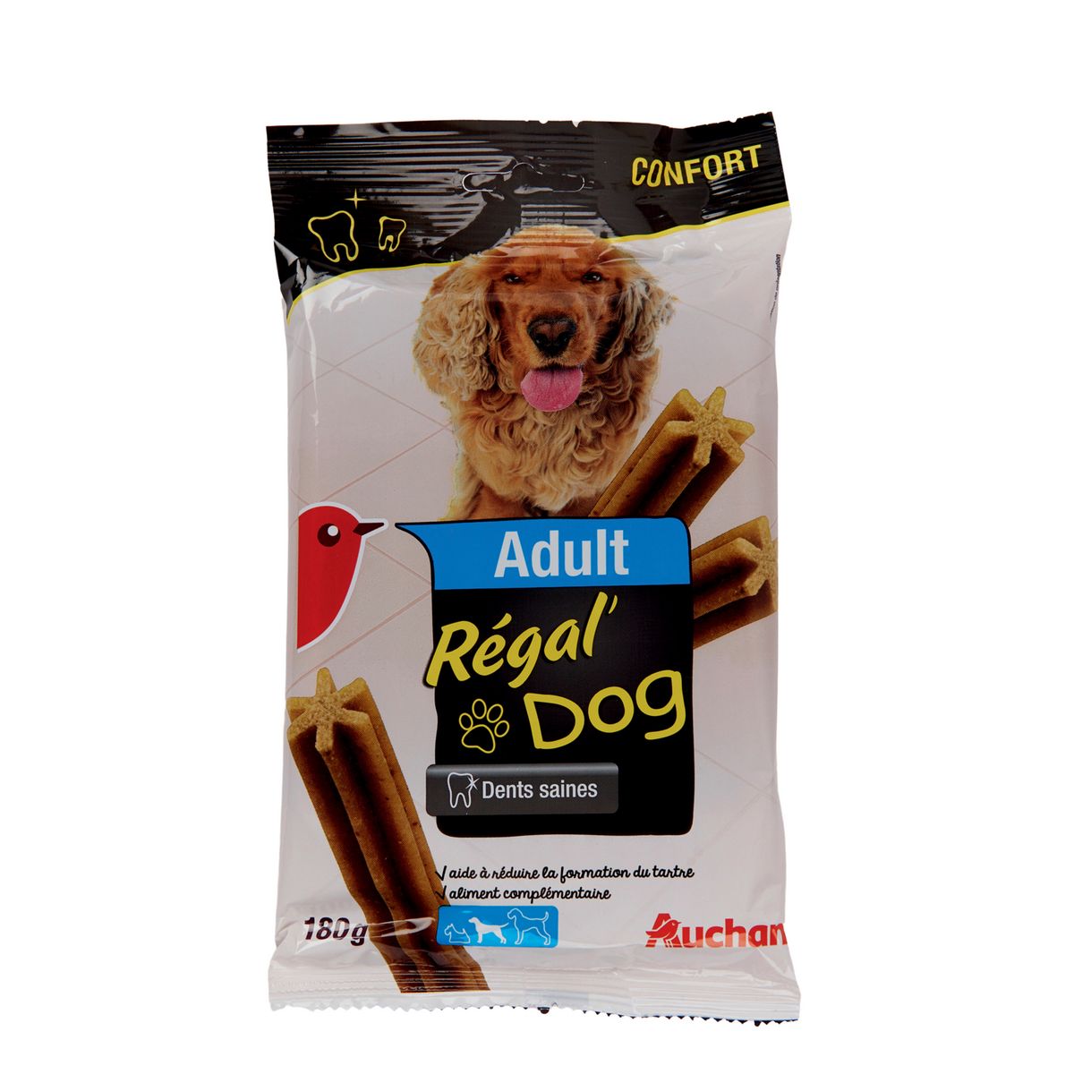 AUCHAN Adult friandises régal'dog sticks hygiène dentaire pour chien moyen 7 pièces 180g
