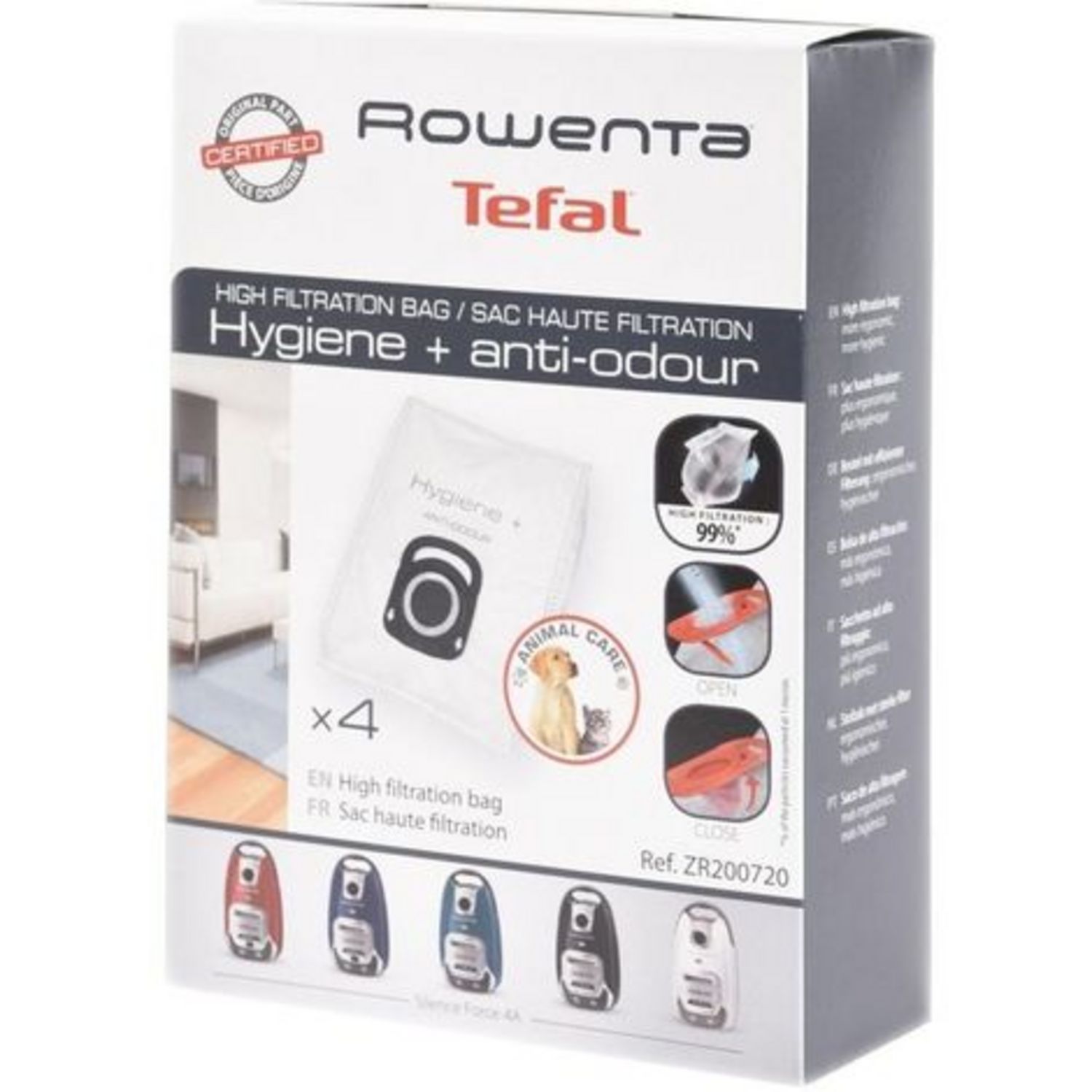 ROWENTA 4 sacs pour aspirateur Hygiène + anti odeur ZR200720 : :  Cuisine et Maison