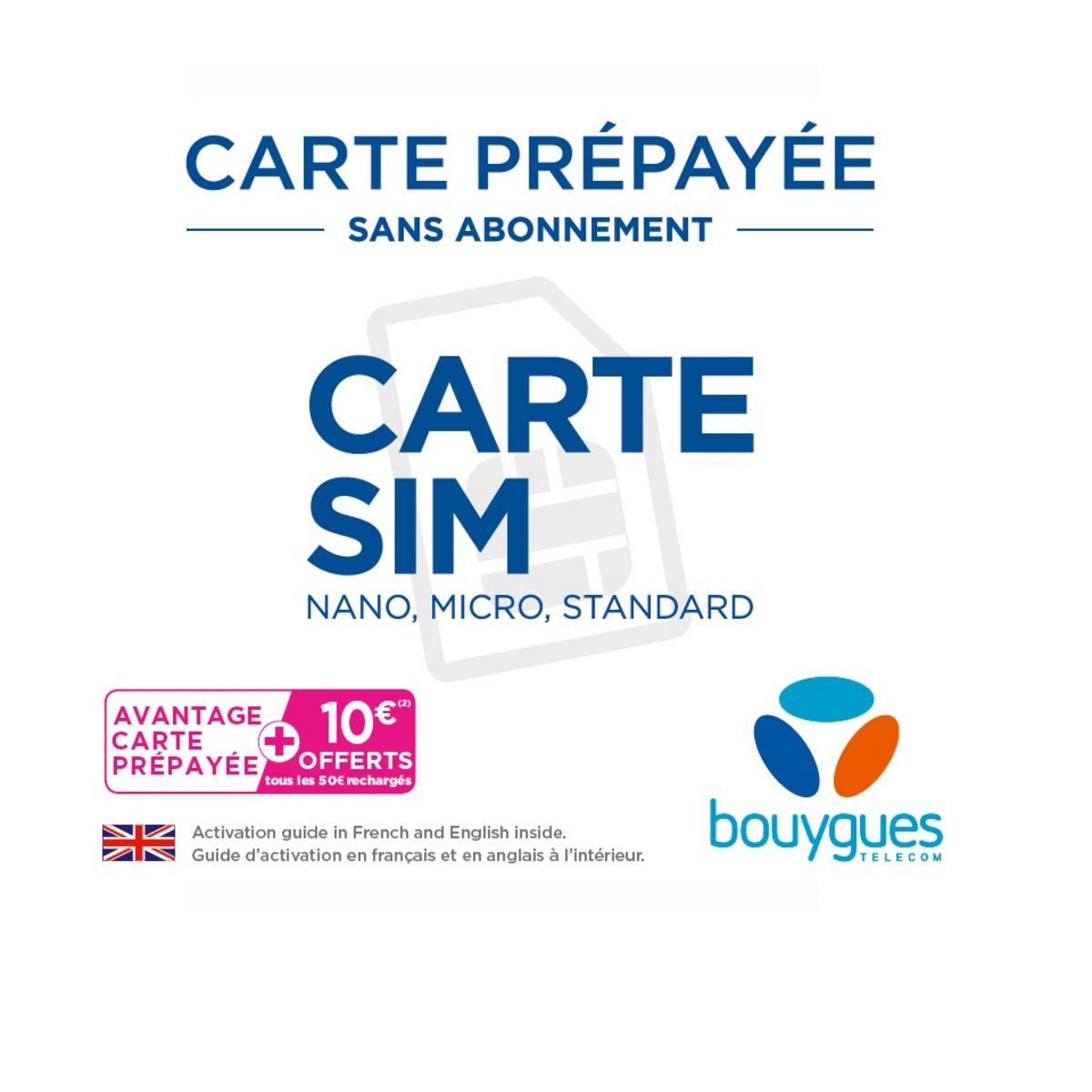 BOUYGUES Carte SIM Prépayée Sans Abonnement pas cher 