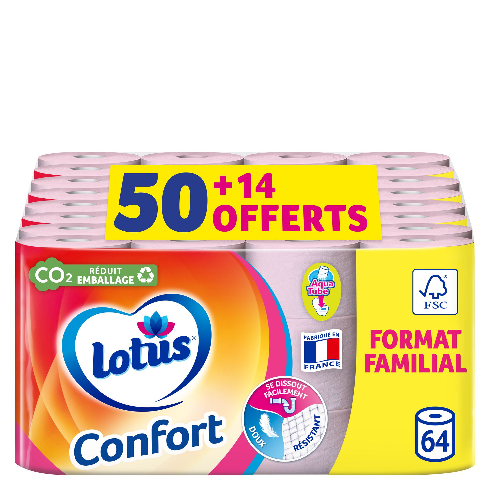 LOTUS Papier toilette confort rose aquatube dont 14 offerts 64