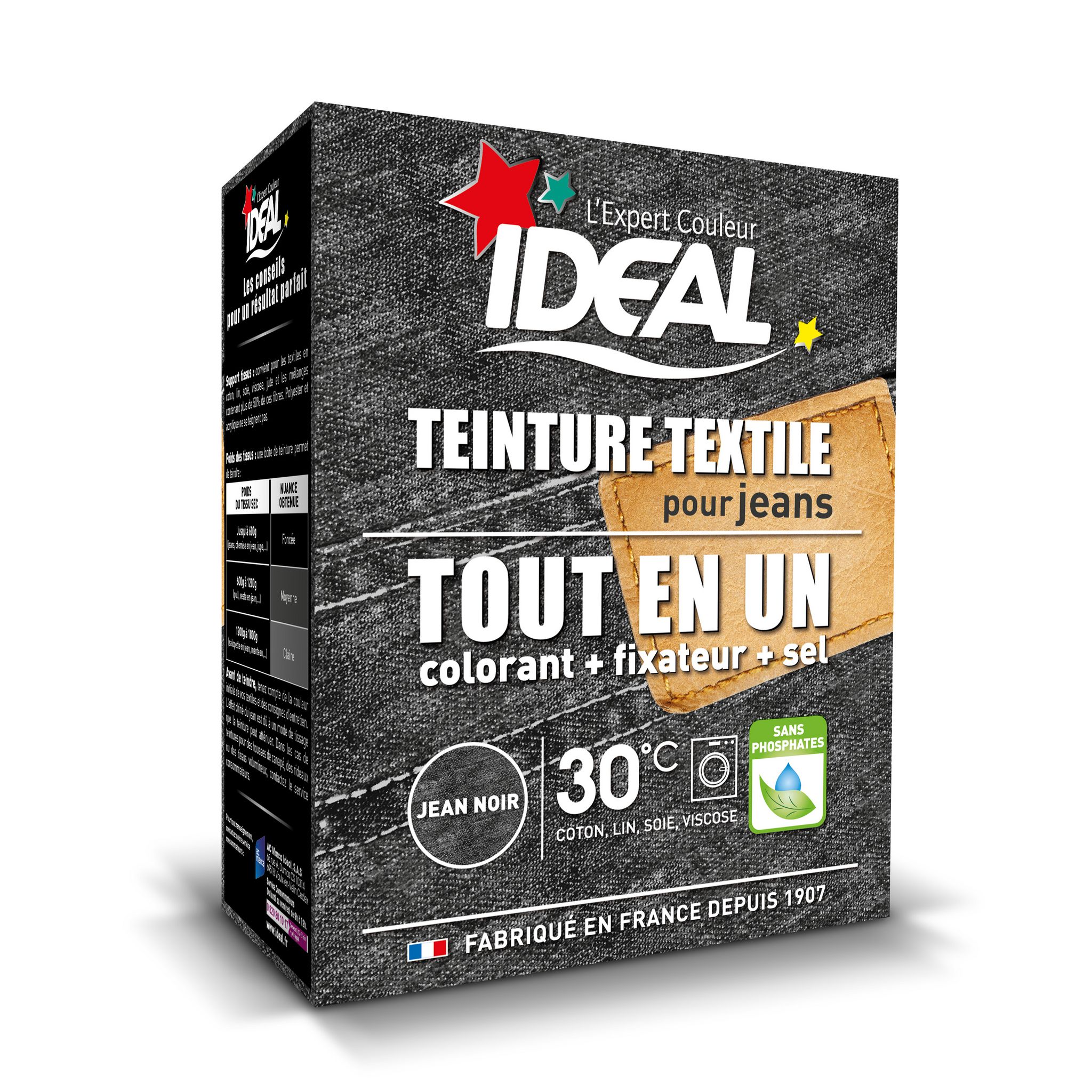 IDEAL Teinture textile tout en un pour jean noir 350g pas cher 