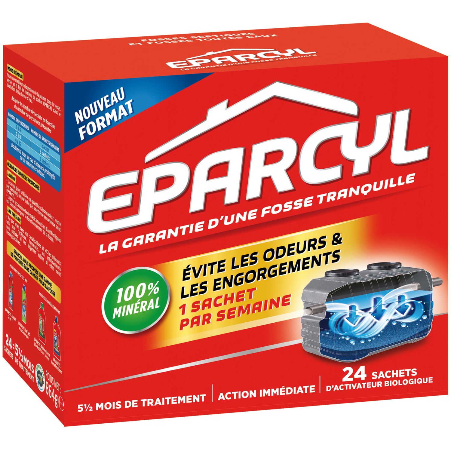 Activateur Biologique pour Fosses Septiques Eparcyl 54 sachets - 12 mois de  traitement –