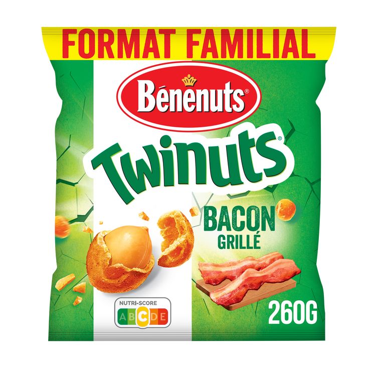 Cacahuètes enrobées Bacon format familial Twinuts Bénénuts - 260g