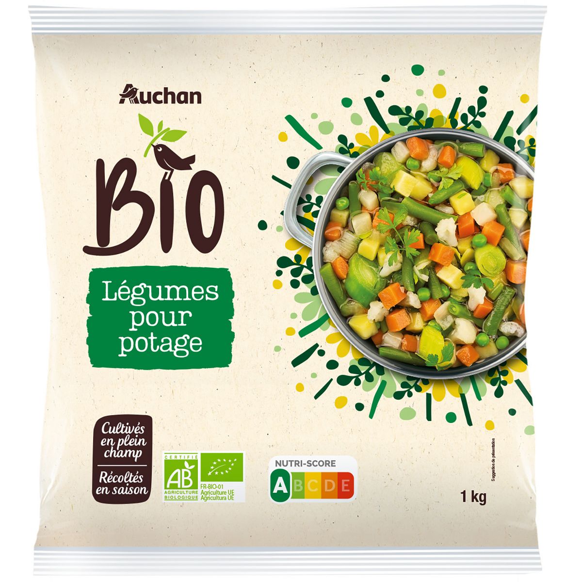 AUCHAN BIO Mélange de légumes pour potage 6 portions 1kg