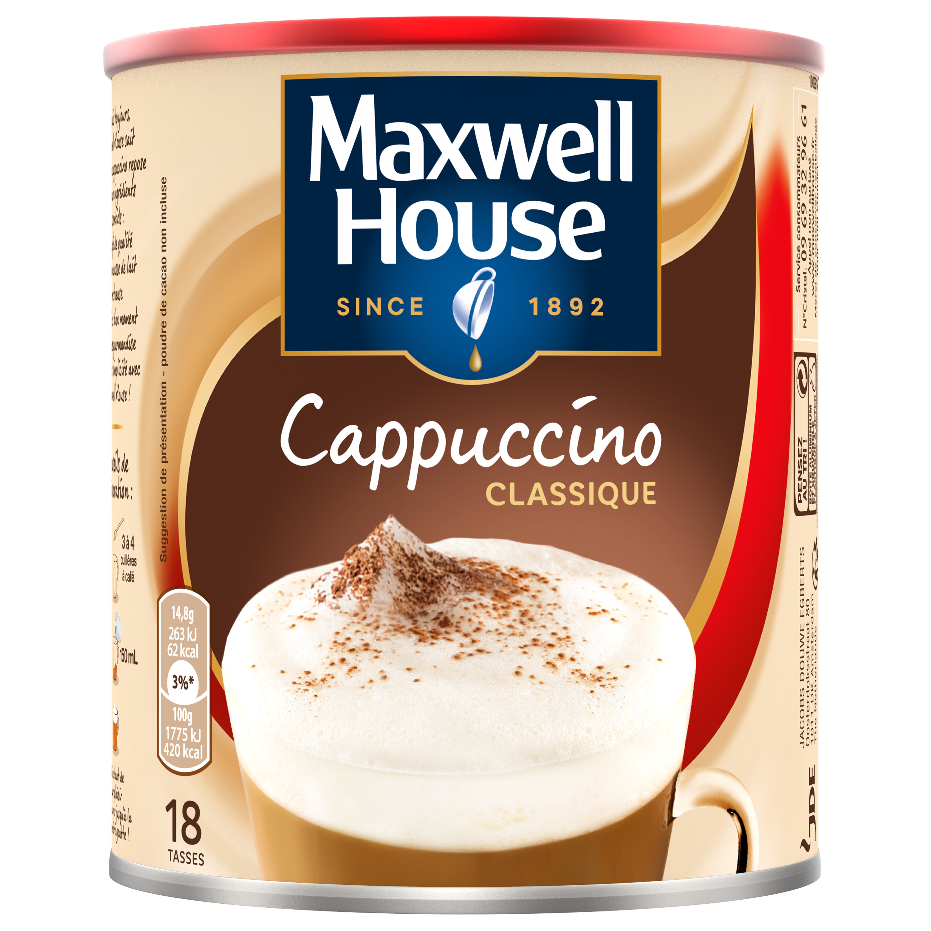 AUCHAN Café soluble cappuccino saveur noisette 250g pas cher 