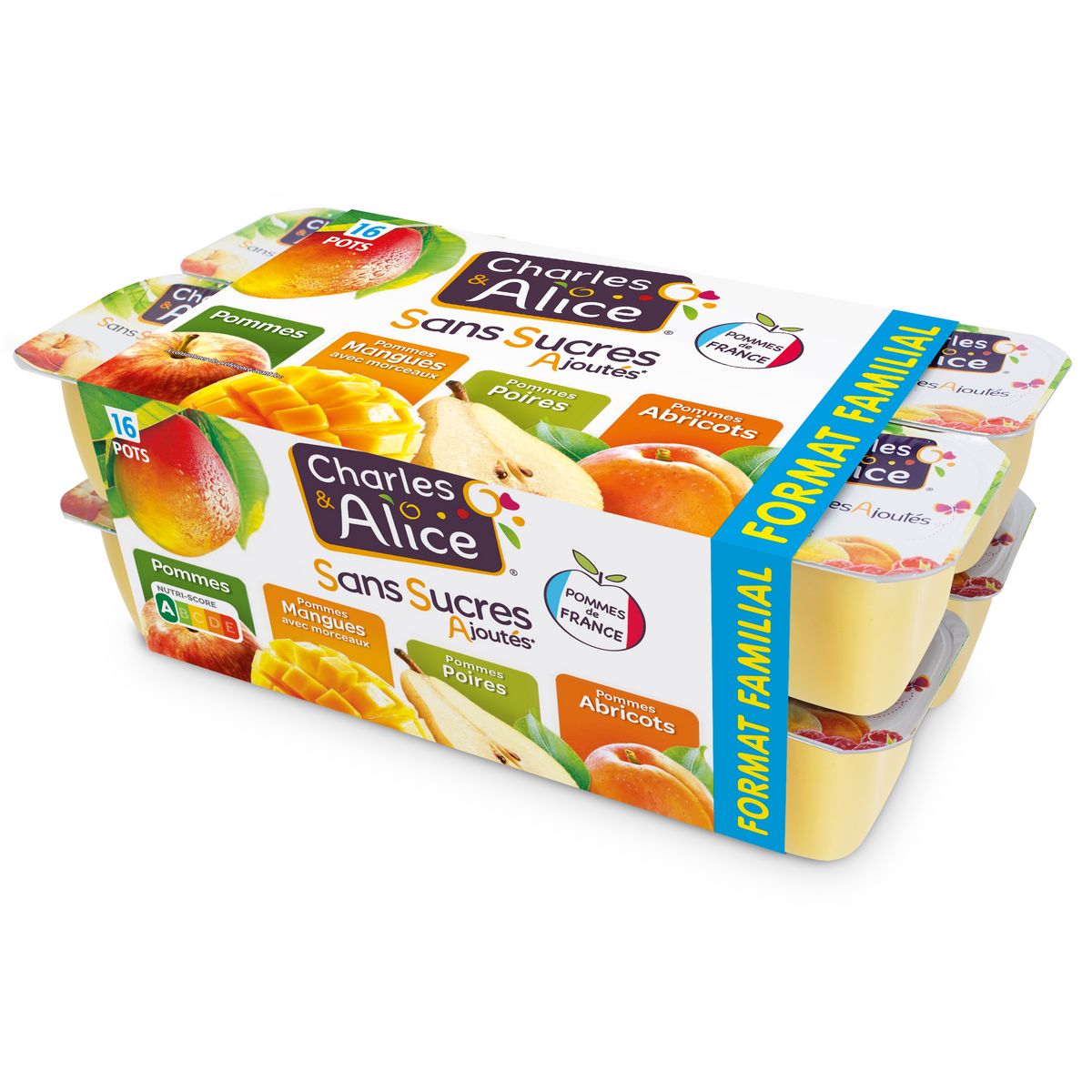 CHARLES & ALICE Spécialité pomme mangue abricot poire sans sucres ajoutés 16x100g